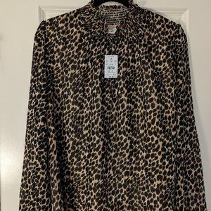 J. Crew, Leopard Print, Ruffle Neck, Top, Size XL
